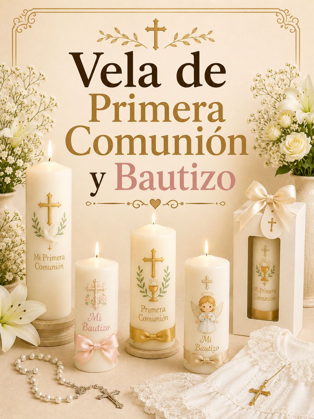VELAS DE PRIMERA COMUNION Y BAUTIZO